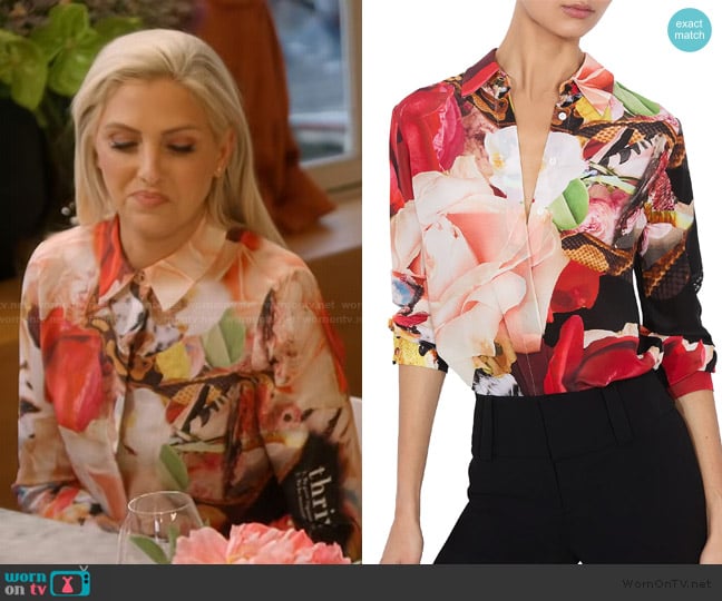 Alice + Olivia A+O x Kelly Dabbah Willa Floral Shirt worn by Gina Kirschenheiter on The Real Housewives of Orange County