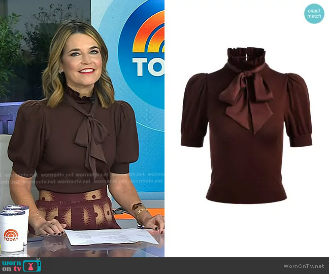 Alice + Olivia Chase Puff Sleeve Sweater in Dark Chocolate worn by Savannah Guthrie on Today