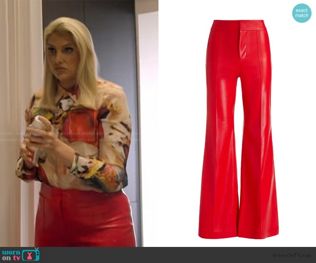 Alice + Olivia Dylan Vegan Leather High-Rise Pants worn by Gina Kirschenheiter on The Real Housewives of Orange County