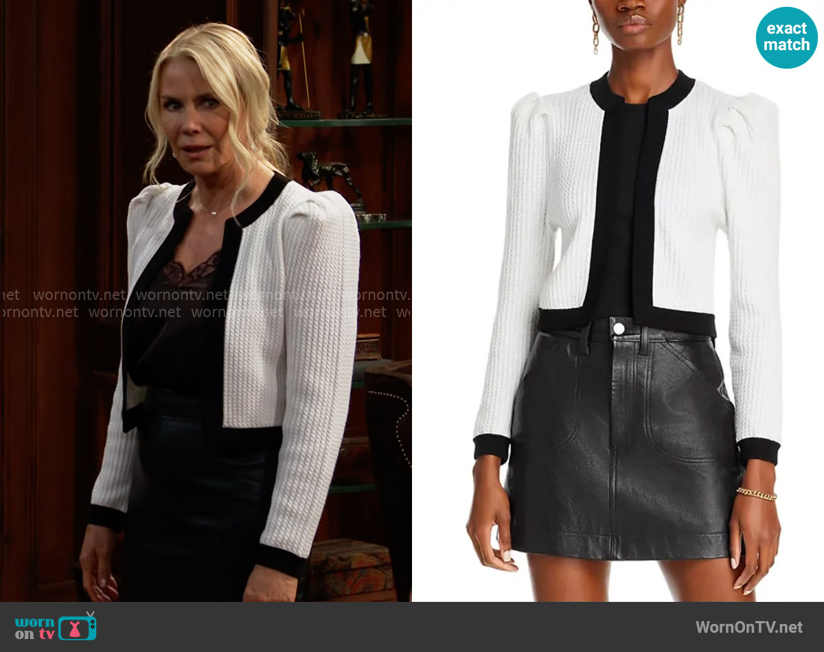 Alice + Olivia Trina Cardigan in Ecru Black worn by Brooke Logan (Katherine Kelly Lang) on The Bold and the Beautiful