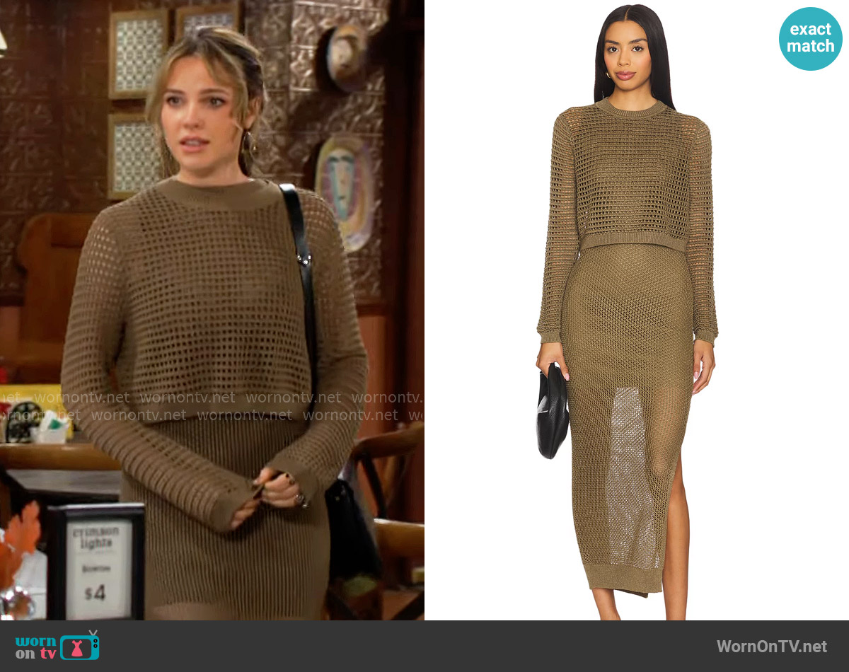 All Saints Miro Dress in Fir Green worn by Tessa Porter (Cait Fairbanks) on The Young and the Restless