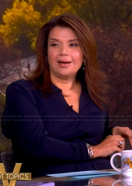 Ana’s navy drape dress on The View
