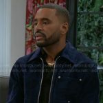 Andre’s navy blue suede jacket on Beyond the Gates
