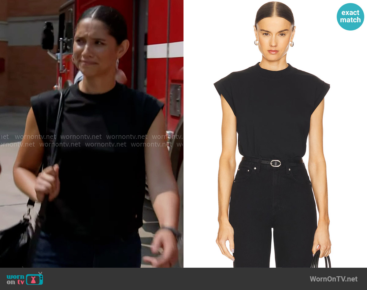 Anine Bing Caspen Tee worn by Stella Kidd (Miranda Rae Mayo) on Chicago Fire