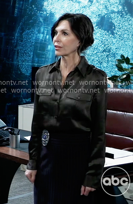Anna’s dark green satin shirt on General Hospital