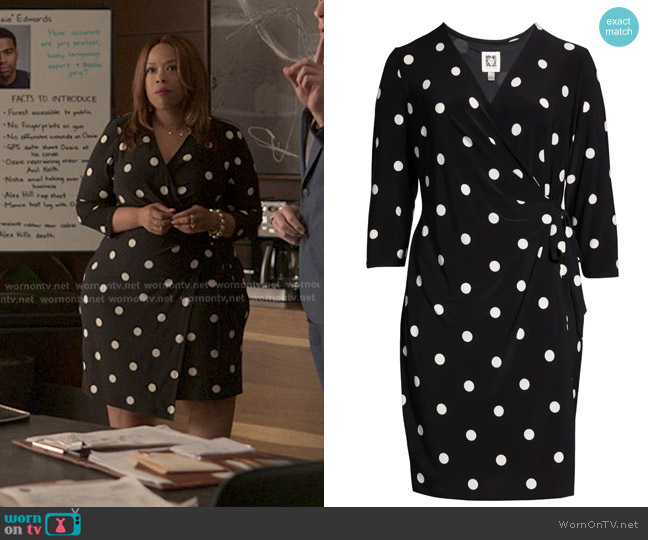 Anne Klein Dot Print Long Sleeve Wrap Dress worn by Krystal Walters (Angela Grovey) on Reasonable Doubt