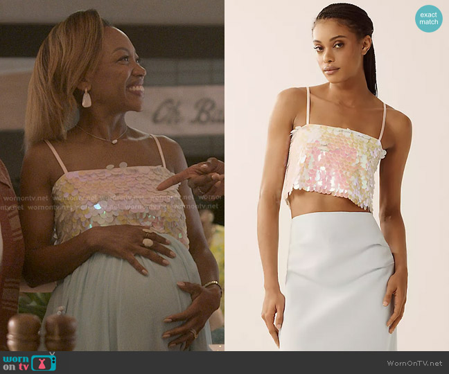 Anthropologie Paillette Crop Tank worn by Autumn Owens (Tiffany Yvonne Cox) on Reasonable Doubt