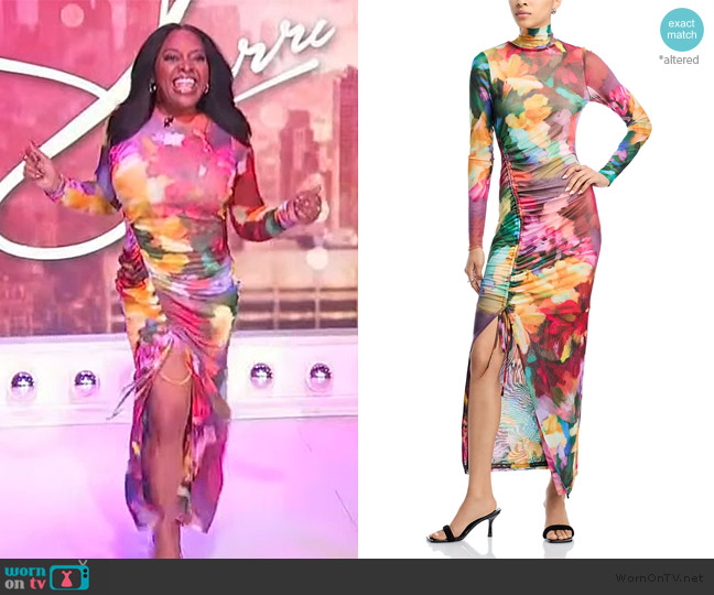 Aqua Floral Mesh Maxi Dress worn by Sherri Shepherd on Sherri
