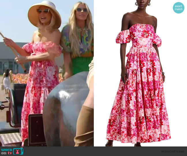 Aqua Off-the-Shoulder Maxi Dress worn by Gretchen Rossi on The Real Housewives of Orange County