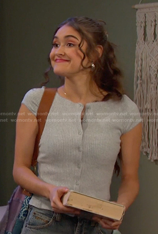 Ari’s grey ribbed button front top on Days of our Lives