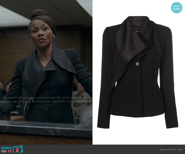Armani Asymmetric Button Jacket worn by Jax Stewart (Emayatzy Corinealdi) on Reasonable Doubt