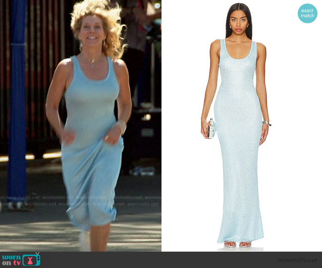 Asta Resort Ana Dress in Baia Blue Sequin worn by Peg Munson on The Golden Bachelor