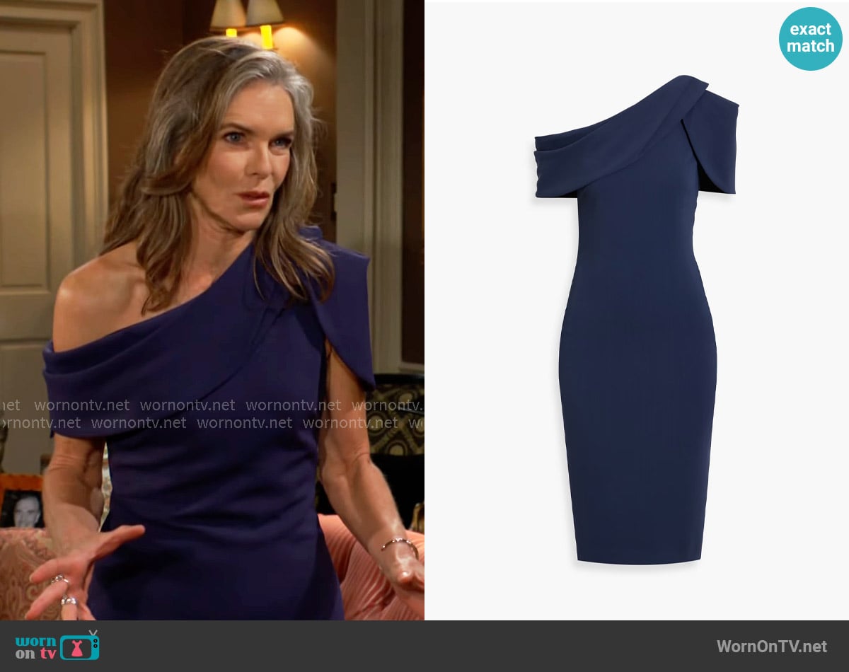 Badgley Mishka One-shoulder draped crepe dress worn by Diane Jenkins (Susan Walters) on The Young and the Restless