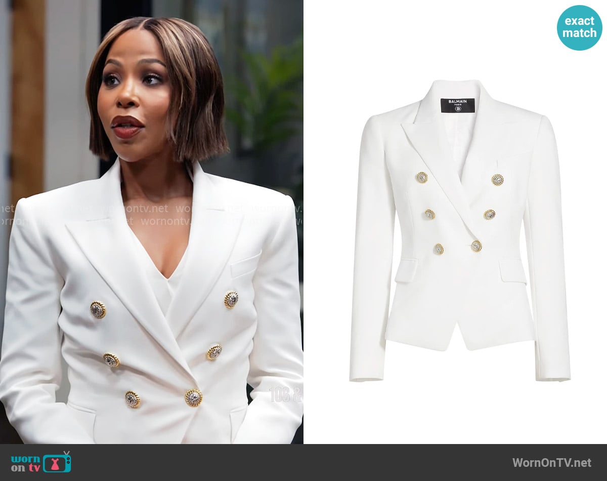 Balmain Crepe Double-Breasted Jacket worn by Andrea Barnes (Kj Smith) on Tyler Perrys Sistas