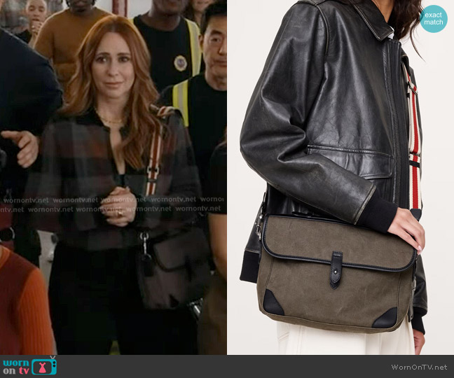 Banana Republic Canvas & Leather Camera Bag in Olive Green worn by Maddie Kendall (Jennifer Love Hewitt) on 9-1-1