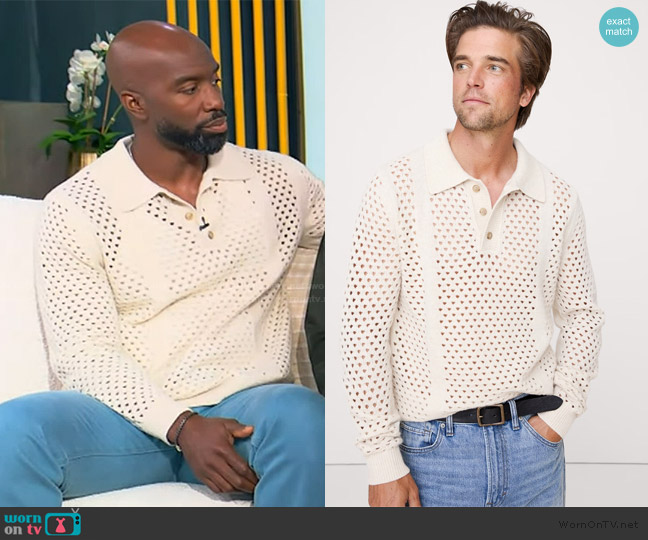 Banana Republic Italian Wool-Blend Mesh Sweater Polo worn by Elliott Cooper on Tamron Hall Show