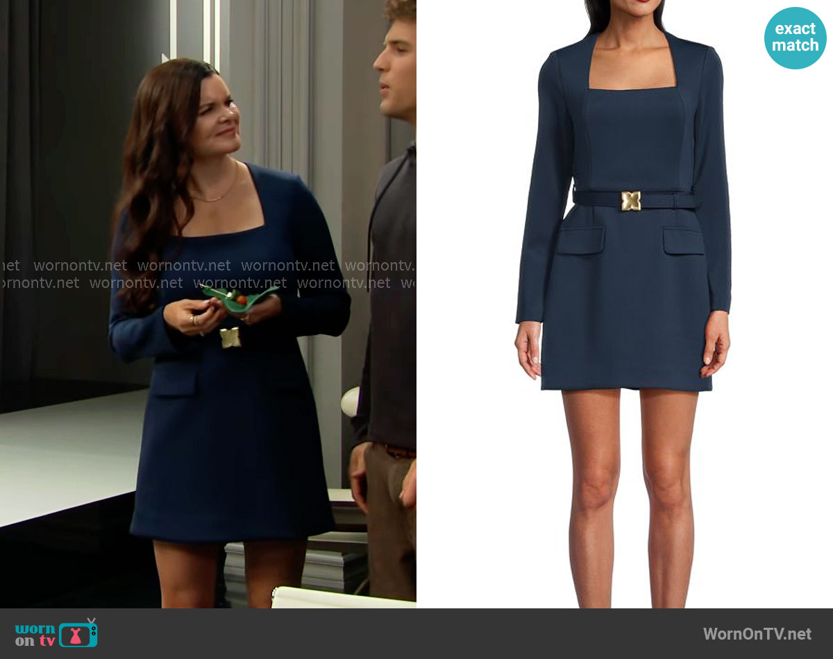 Bcbg Belted Sheath Minidress in Indigo worn by Katie Logan (Heather Tom) on The Bold and the Beautiful