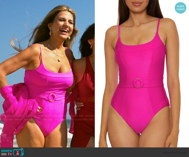 Becca Monte Carlo Belted Rib One-Piece Swimsuit worn by Roxanne Massey on The Golden Bachelor