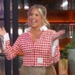 Becky Robinson’s red check print cropped top and mini skirt on The Kelly Clarkson Show