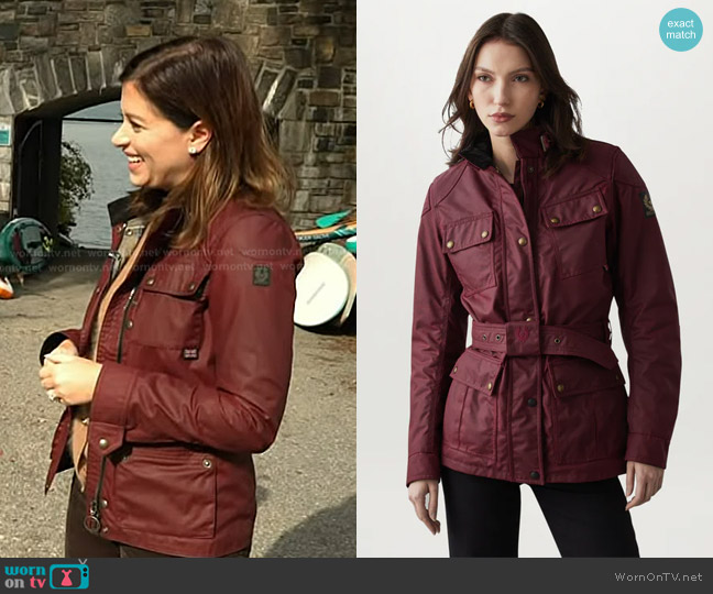 Belstaff Trialmaster Motorcycle Jacket in Racing Red worn by Chloe Melas on Today