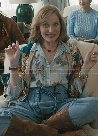 Beryl’s blue striped and floral shirt on Elsbeth