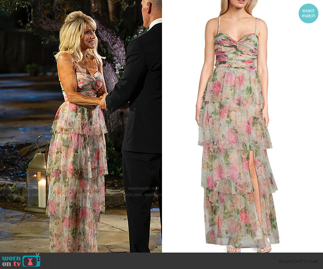 Blondie Nites Floral Print Sweetheart Neck Dress worn by Lisa Flaherty on The Golden Bachelor