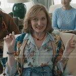 Beryl’s blue striped and floral shirt on Elsbeth