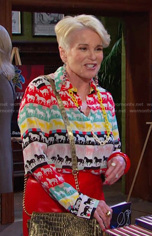Bonnie’s striped horse shirt and red leather pants on Days of our Lives