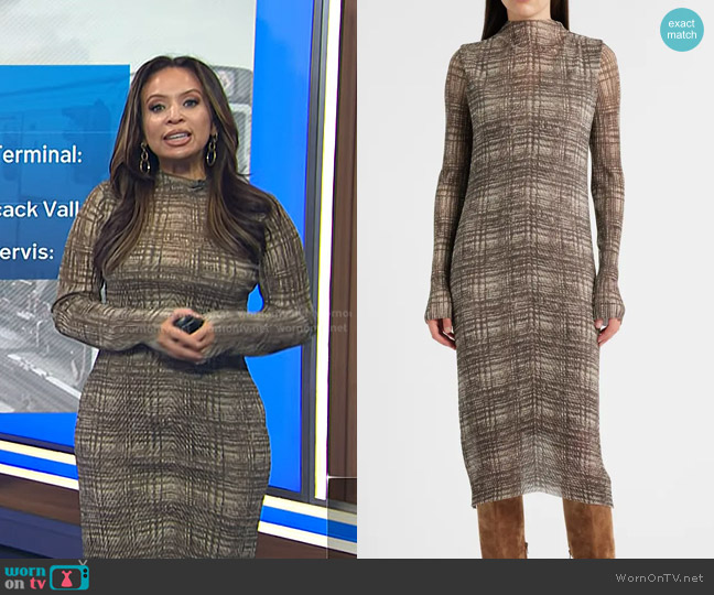 Boss Eviba Dress in Beige Multi worn by Adelle Caballero on Today