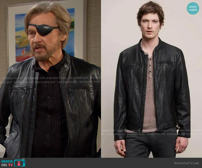 Brando Band Collar Leather Jacket John Varvatos Star USA worn by Steve (Stephen Nichols) on Days of our Lives