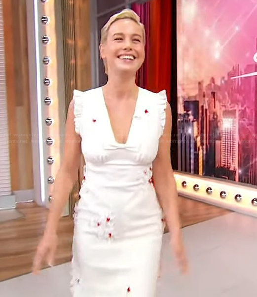 Brie Larson’s white floral applique mini dress on Sherri