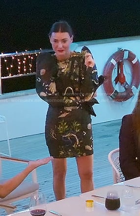 Bronwyn’s black embroidered mini dress on The Real Housewives of Salt Lake City