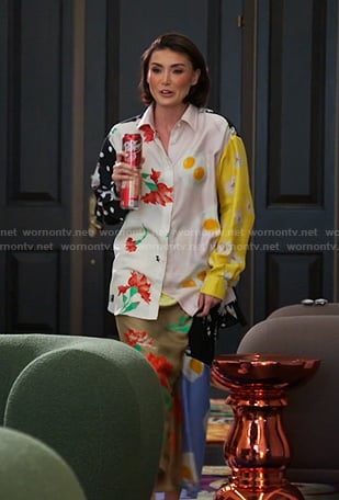 Bronwyn’s mixed print blouse and skirt on The Real Housewives of Salt Lake City