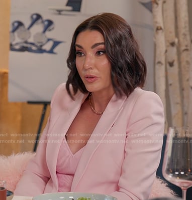 Bronwyn’s pink ribbed dress and blazer on The Real Housewives of Salt Lake City