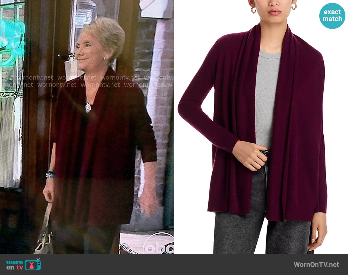 C by Bloomingdales 100% Cashmere Open-Front Cardigan in Heather Burgundy worn by Veronica Bard (Erika Slavek) on General Hospital