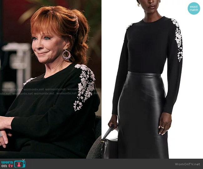 C by Bloomingdale's Cashmere Embellished Embroidered Floral Cashmere Sweater worn by Reba McEntire on The Voice