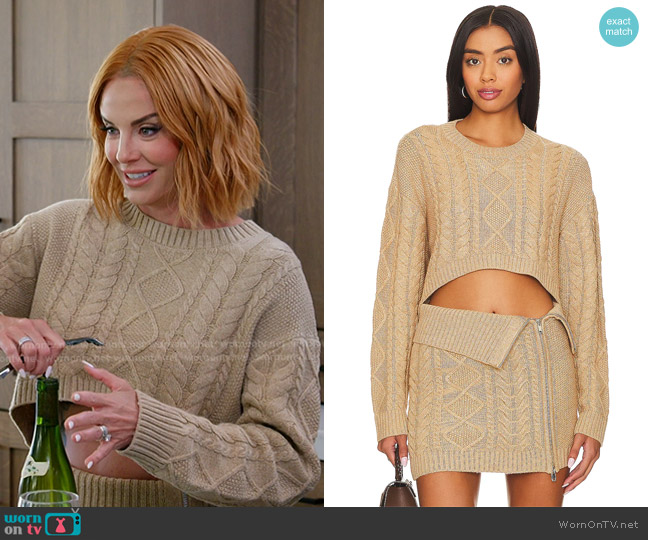 Camila Coelho Carmen Cropped Cable Crew in Beige worn by Whitney Rose on The Real Housewives of Salt Lake City