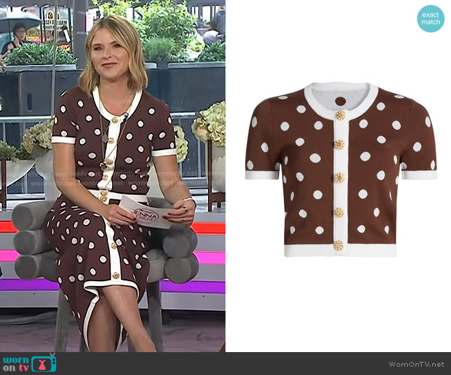 Cara Cara Sona Polka Dot Knit Top in Cocoa Dot worn by Jenna Bush Hager on Today
