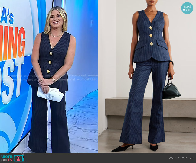 Cara Cara Wes Vest in Navy Chalk Stripe worn by Jenna Bush Hager on Today