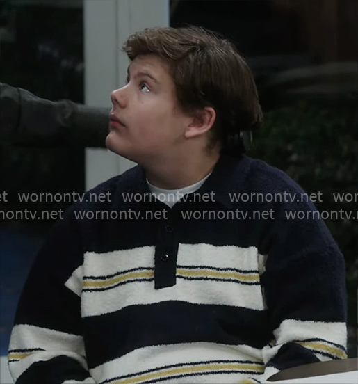 Carter’s striped polo sweater on Shifting Gears