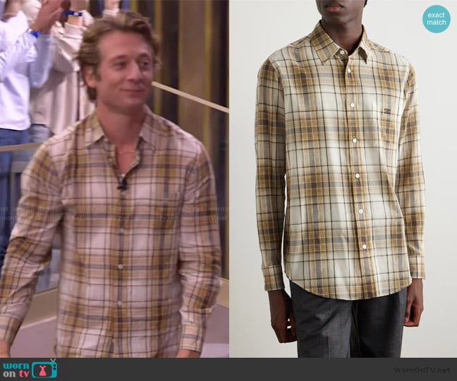 Celine Logo-Embroidered Checked Cotton Shirt worn by Jeremy Allen White on Live with Kelly and Mark