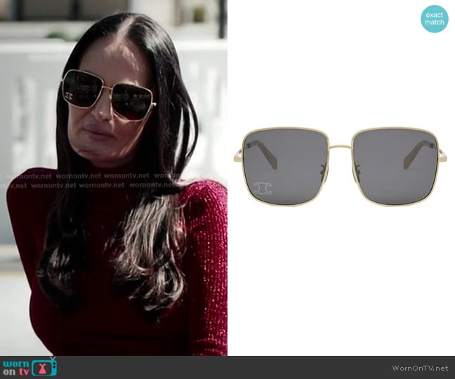 Celine Rhinestone Triomphe 59mm Square Sunglasses in Shiny Endura Gold / Smoke worn by Lisa Barlow on The Real Housewives of Salt Lake City