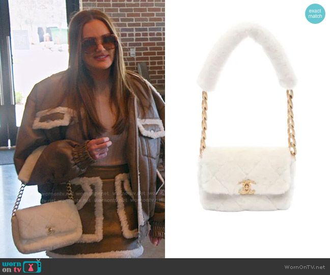 Chanel 2020 CC Quilted Shearling Padded Chain Flap Shoulder Bag worn by Meredith Marks on The Real Housewives of Salt Lake City