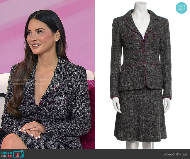 Chanel Vintage Tweed Wool Jacket and Skirt Set worn by Olivia Munn on Today
