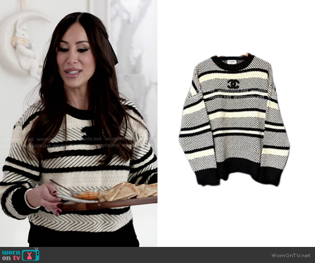 Chanel Vintage Striped Wool Sweater worn by Angie Katsanevas on The Real Housewives of Salt Lake City