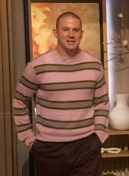 Channing’s pink striped sweater on The Drew Barrymore Show