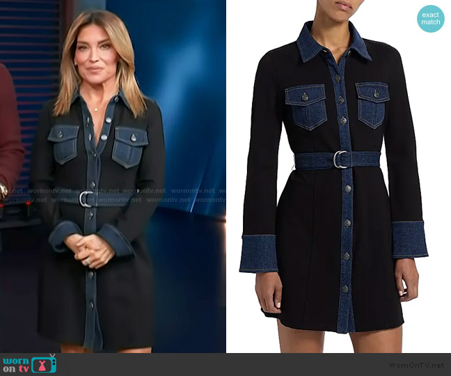 Cinq a Sept Aliza Denim-Trimmed Minidress worn by Kit Hoover on Access Hollywood