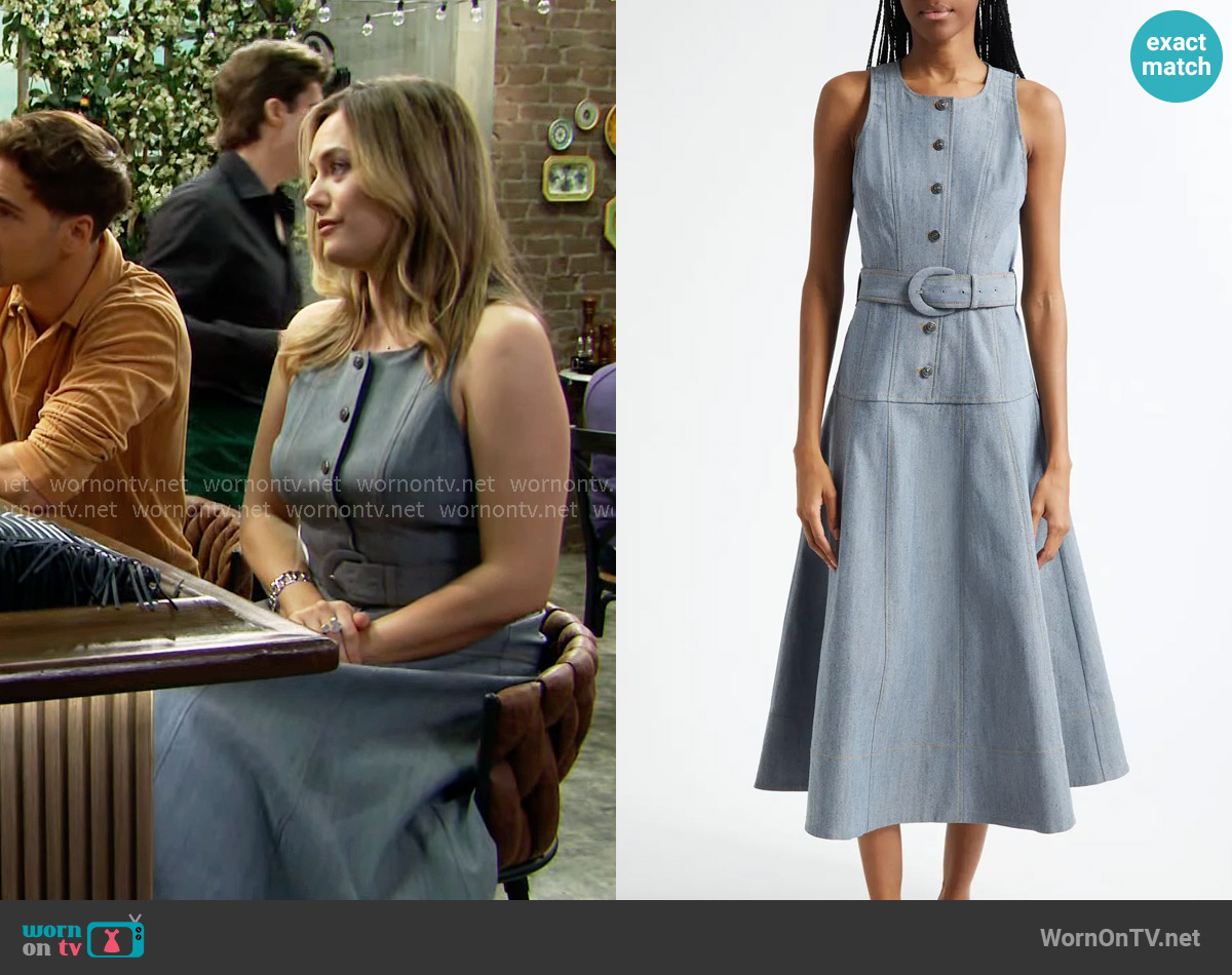 Cinq a Sept Margaret Dress in Light Indigo worn by Hope Logan (Annika Noelle) on The Bold and the Beautiful