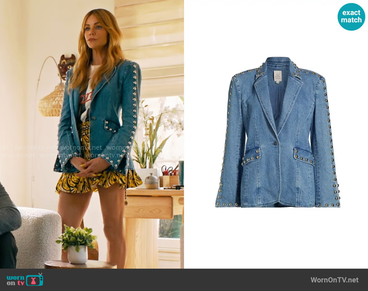Cinq a Sept Milly Studded Denim Jacket in Blue Haze worn by Morgan Gillory (Kaitlin Olson) on High Potential