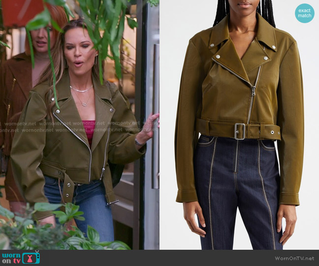 Cinq a Sept Palo Faux Leather Moto Jacket worn by Britani Bateman on The Real Housewives of Salt Lake City